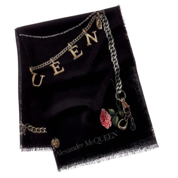 Alexander McQueen Chain Skull Wool Large Scarf Black - Picture 10 of 10